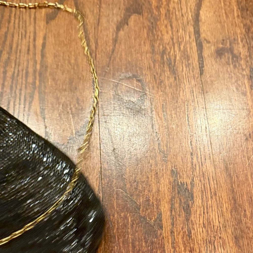 Whiting & Davis - Gold-Trim Black Sequin Evening Shoulder Bag